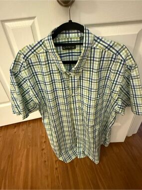 Orvis Plaid Short-Sleeve Button-Down Shirt - Blue, Green & White xl